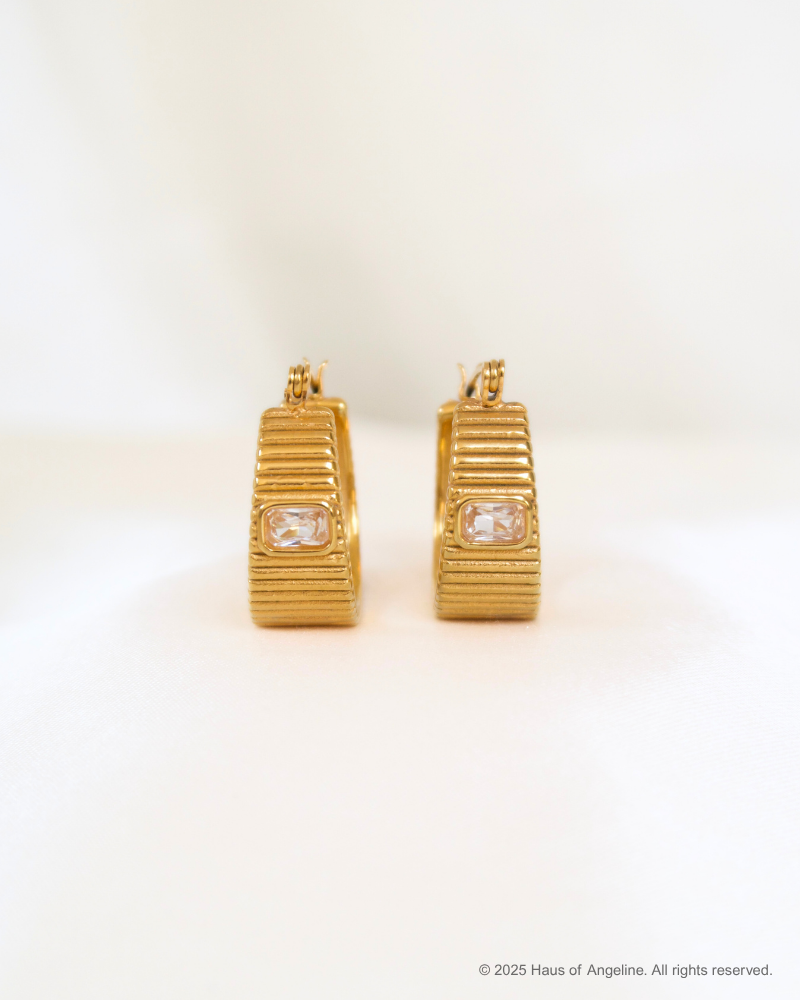 Carmen Retro Ribbed CZ Hoops