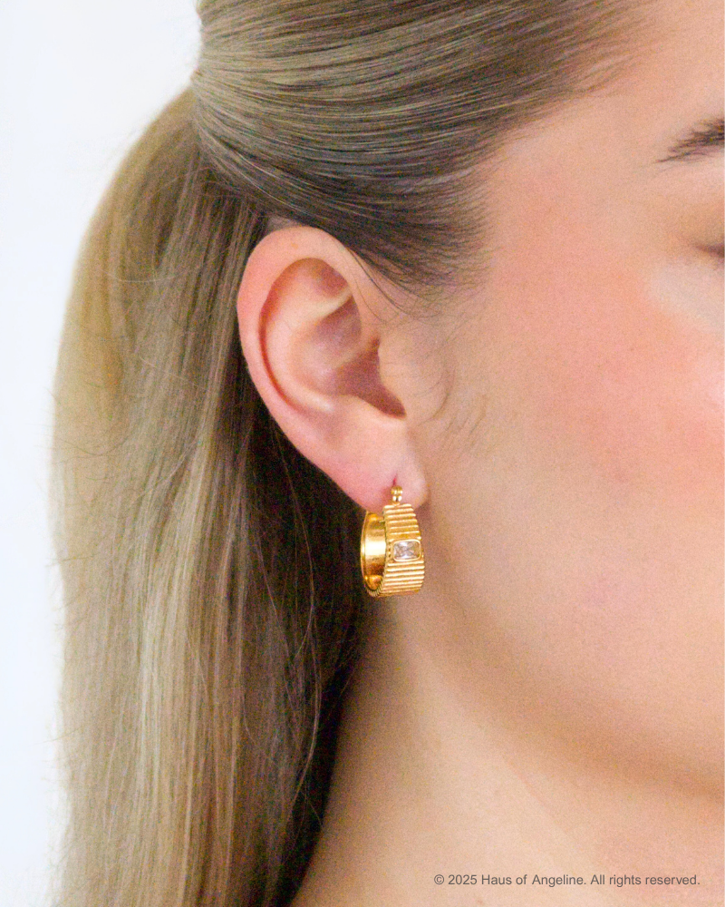 Carmen Retro Ribbed CZ Hoops