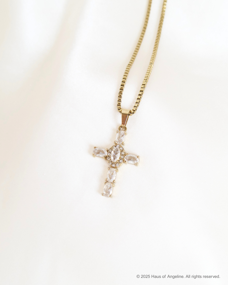 Small CZ Cross Necklace in Gold