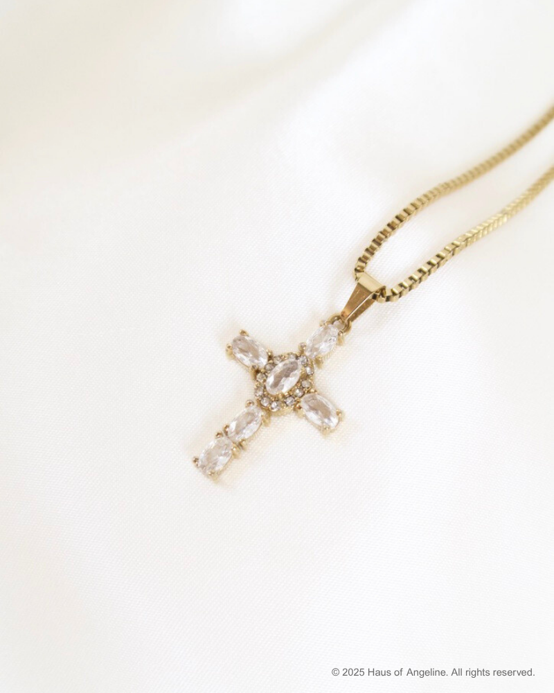 Small CZ Cross Necklace in Gold