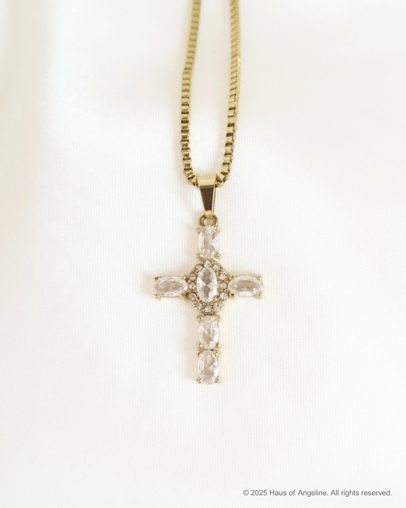 Small CZ Cross Necklace in Gold