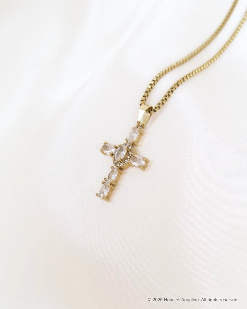 Small CZ Cross Necklace in Gold