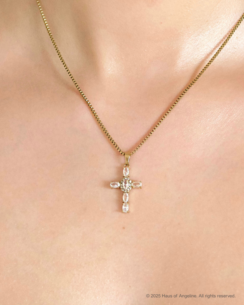 Small CZ Cross Necklace in Gold