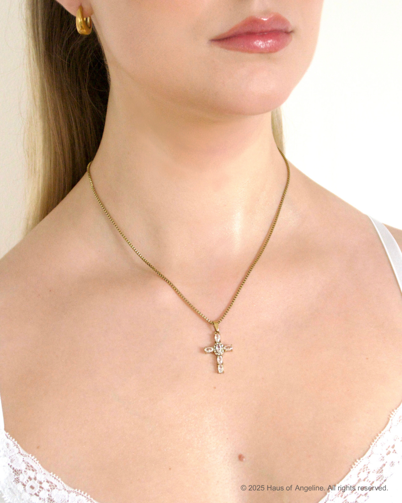 Small CZ Cross Necklace in Gold
