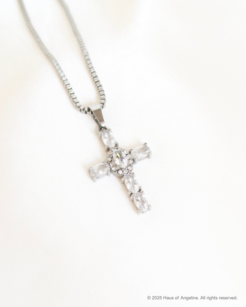 Small CZ Cross Necklace in Silver