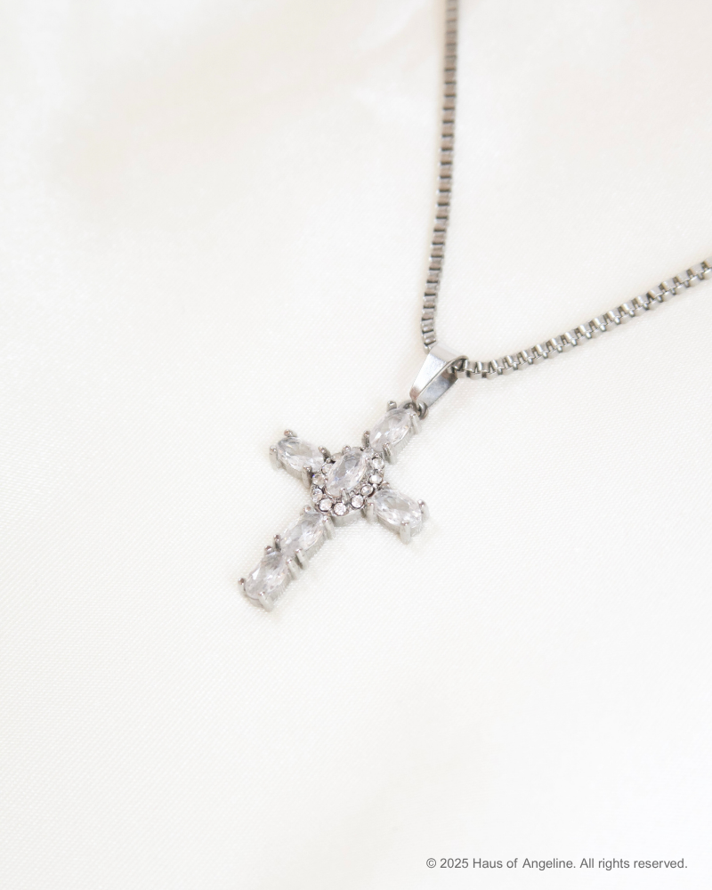 Small CZ Cross Necklace in Silver