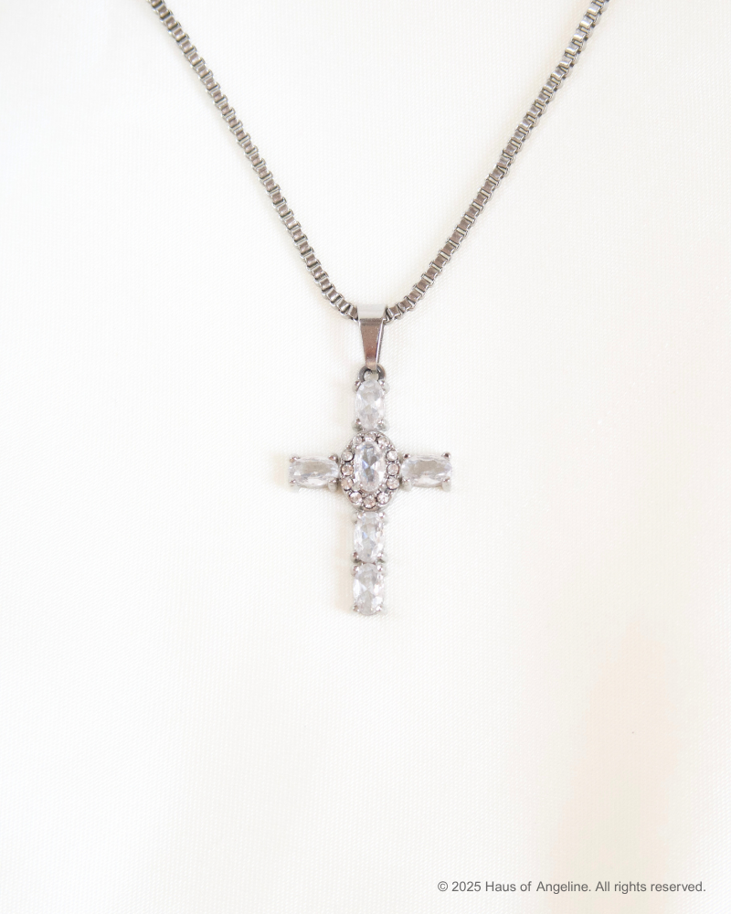 Small CZ Cross Necklace in Silver