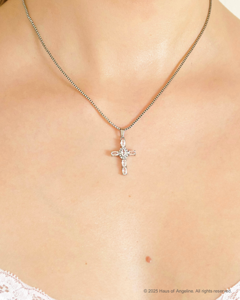 Small CZ Cross Necklace in Silver
