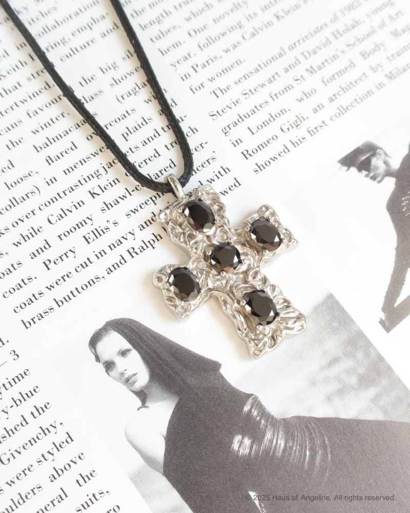 Siren's Kiss Black Stone Cross Necklace