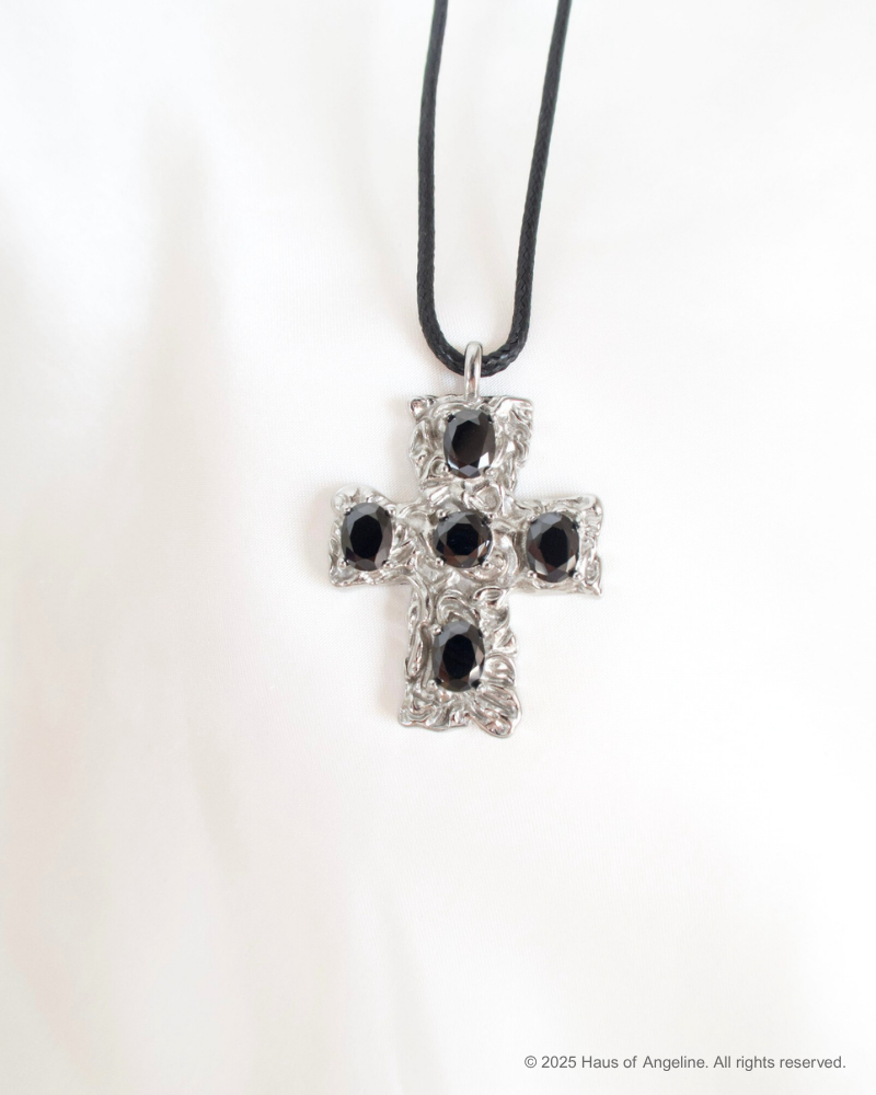 Siren's Kiss Black Stone Cross Necklace