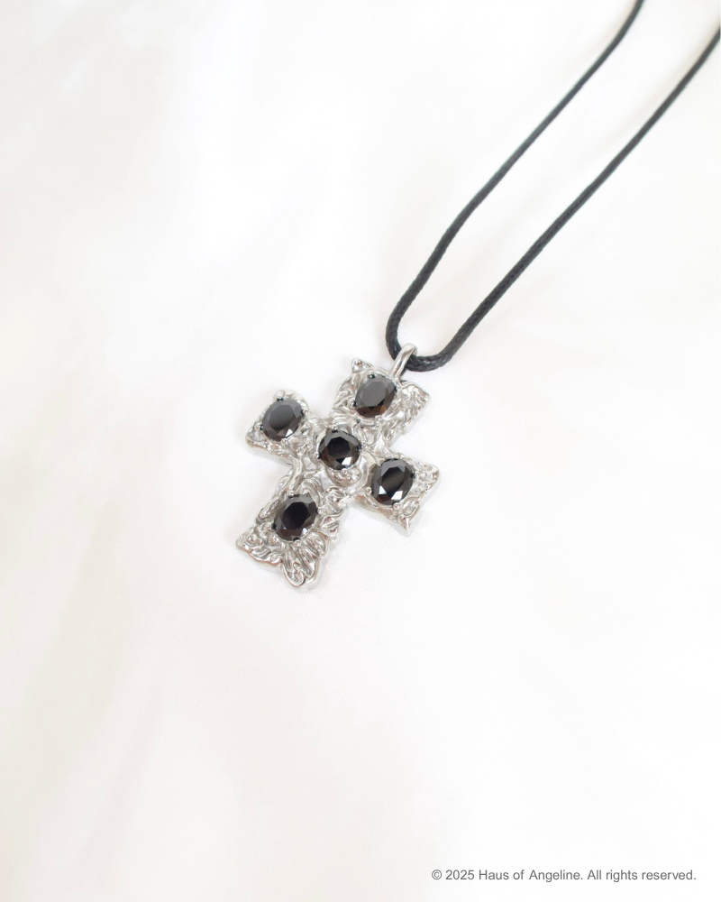 Siren's Kiss Black Stone Cross Necklace