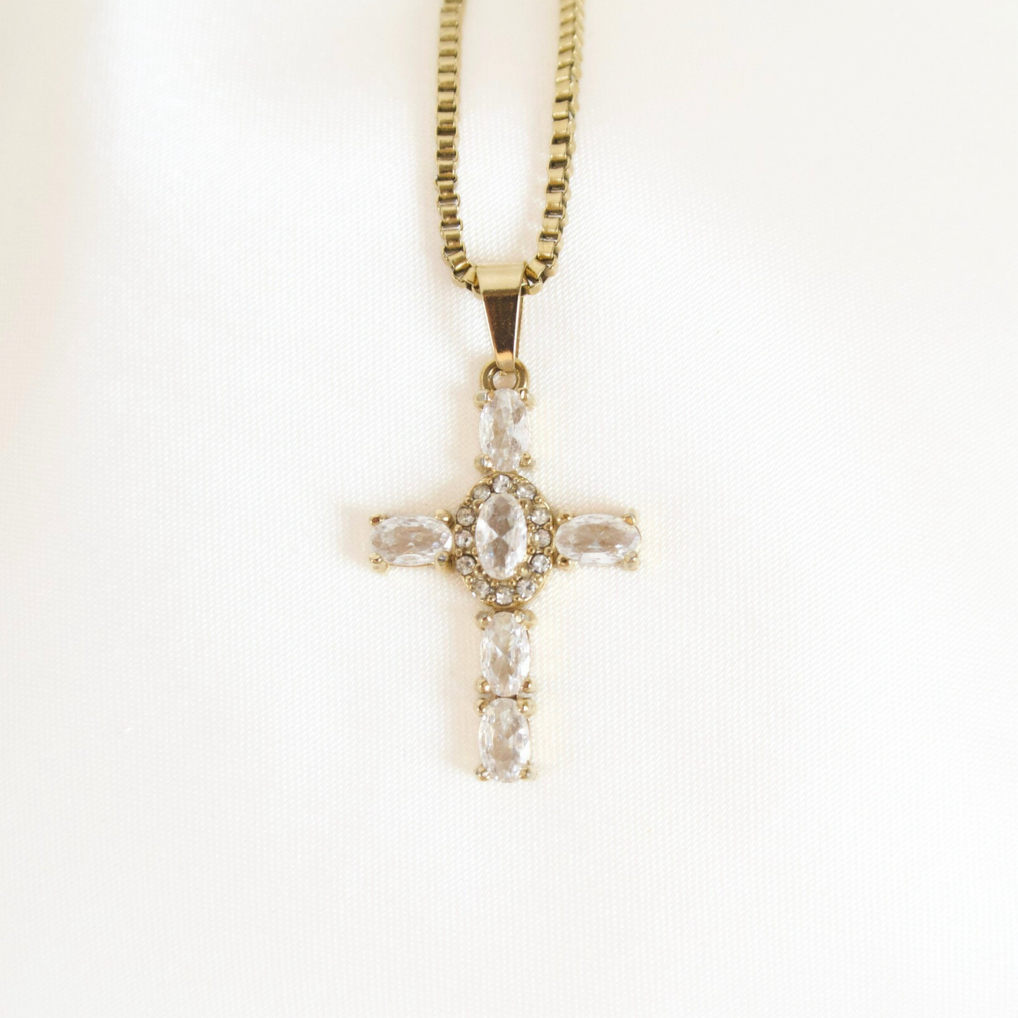 Small CZ Cross Necklace in Gold