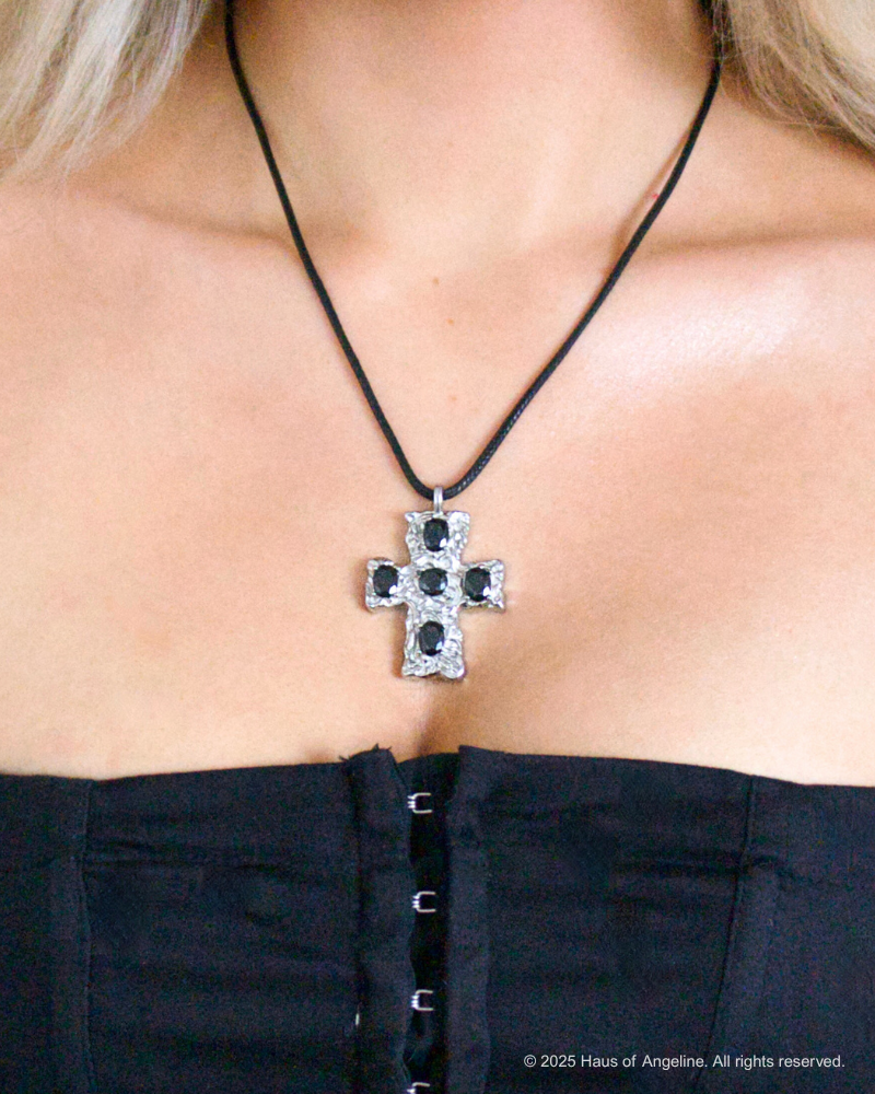 Siren's Kiss Black Stone Cross Necklace