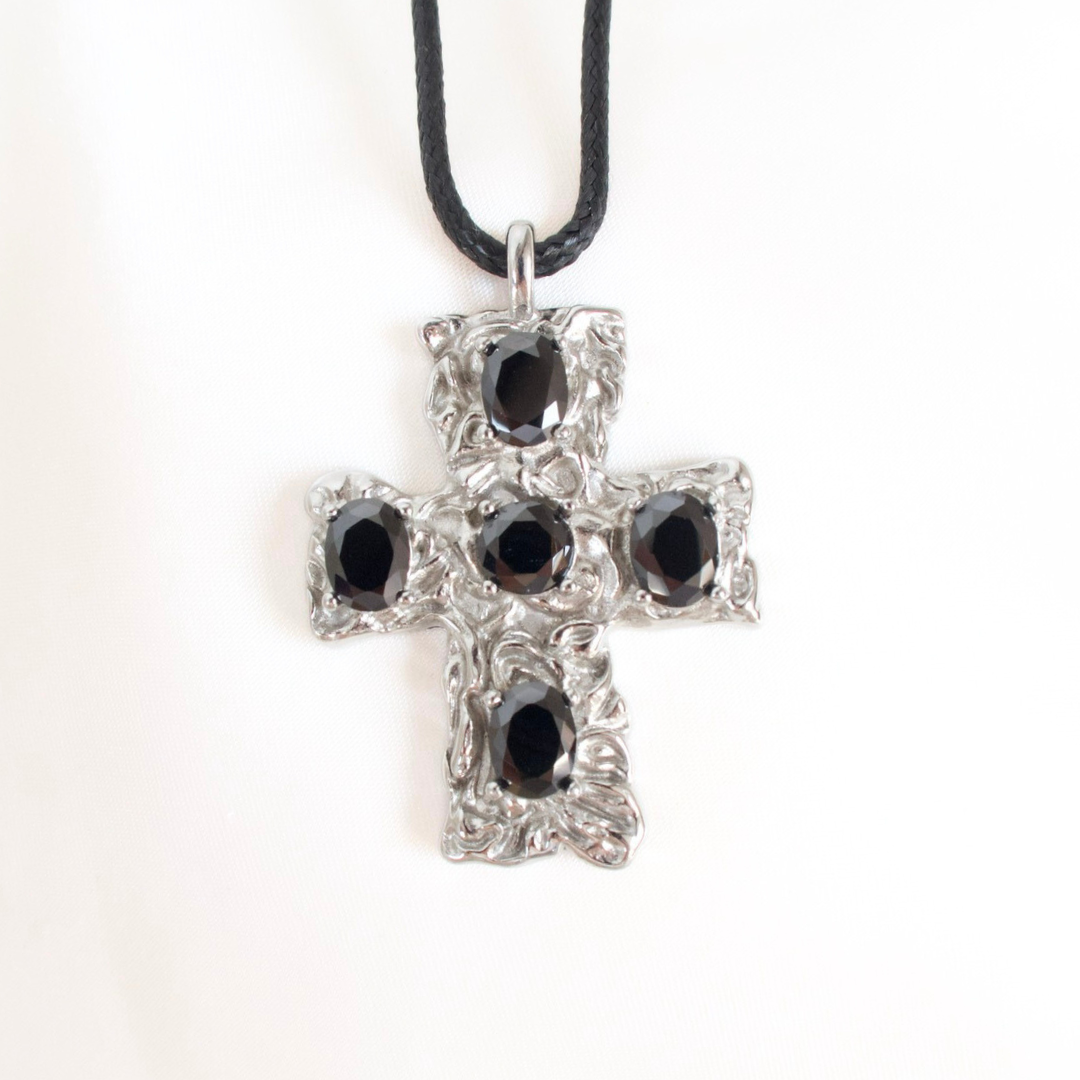 Siren's Kiss Black Stone Cross Necklace