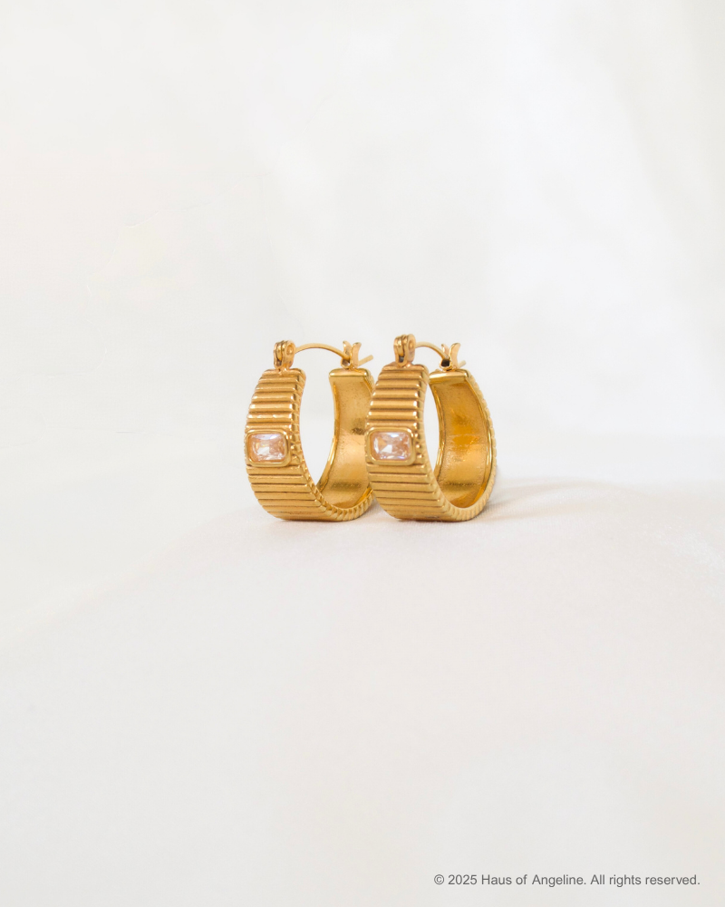 Carmen Retro Ribbed CZ Hoops