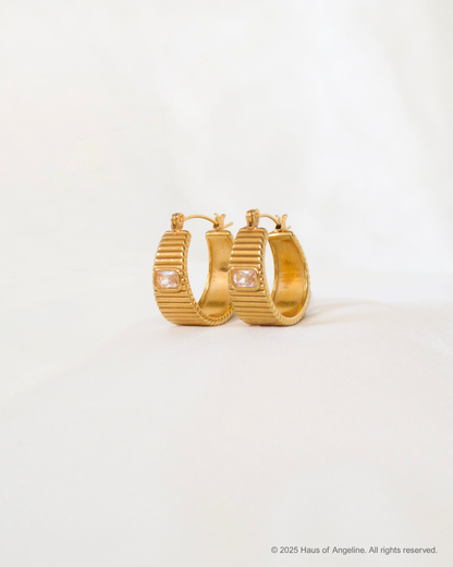 Carmen Retro Ribbed CZ Hoops