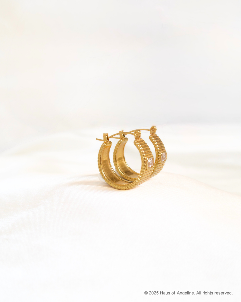 Carmen Retro Ribbed CZ Hoops