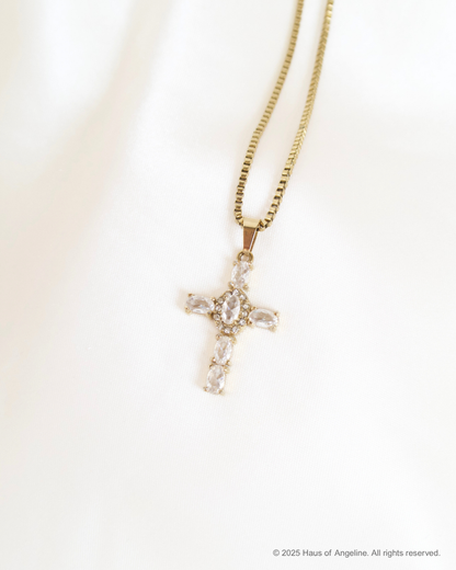Small CZ Cross Necklace in Gold
