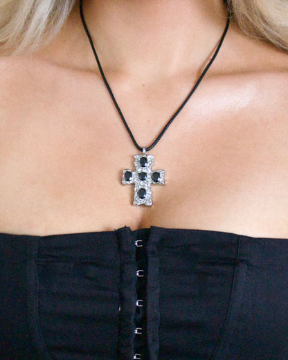 Siren's Kiss Black Stone Cross Necklace