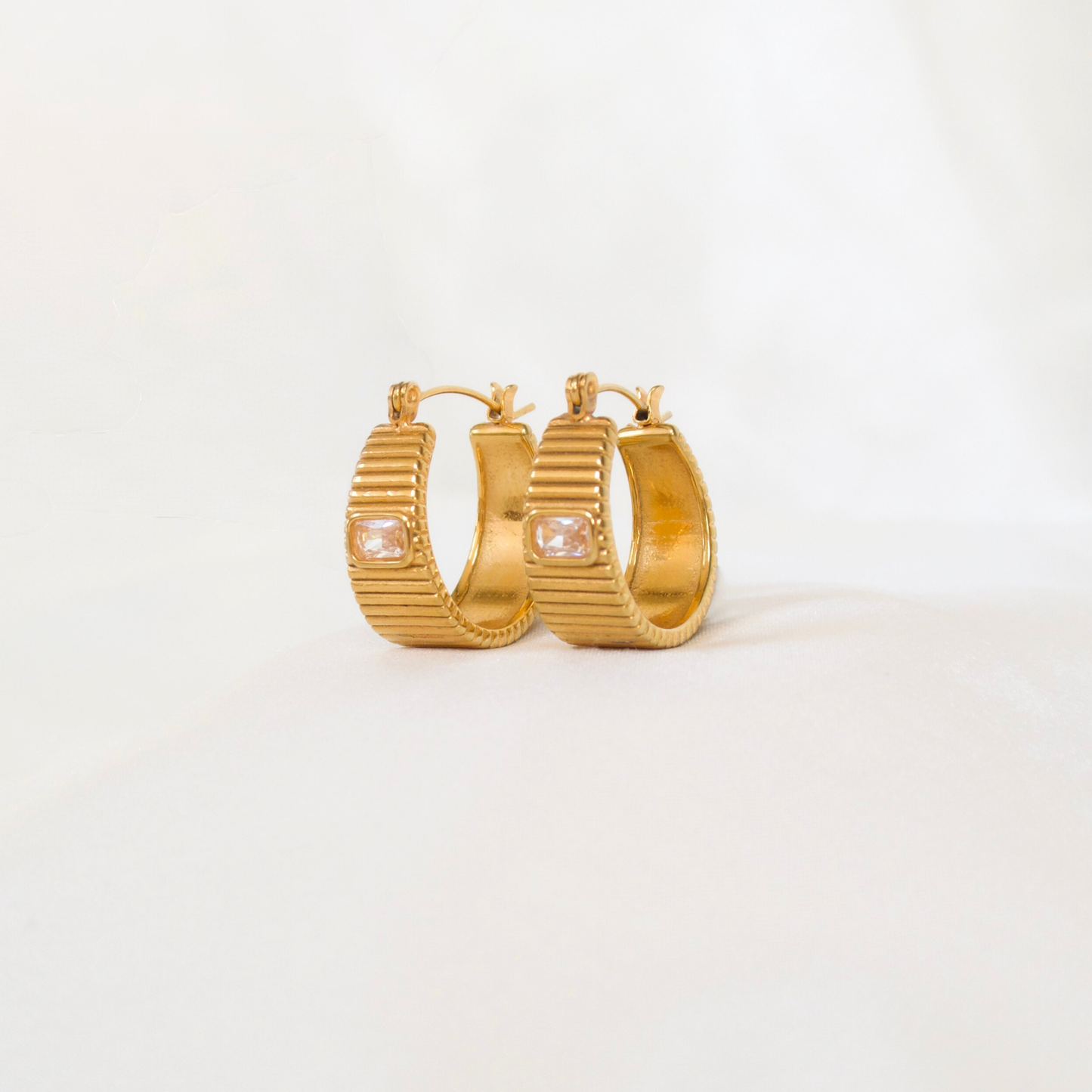 Carmen Retro Ribbed CZ Hoops