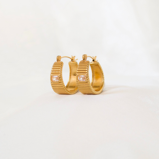 Carmen Retro Ribbed CZ Hoops