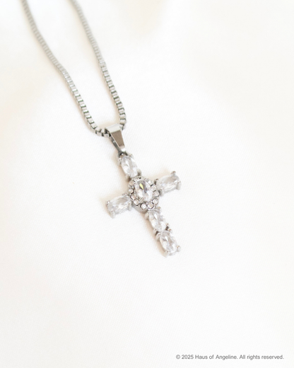 Small CZ Cross Necklace in Silver