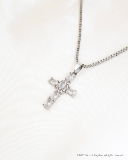 Small CZ Cross Necklace in Silver