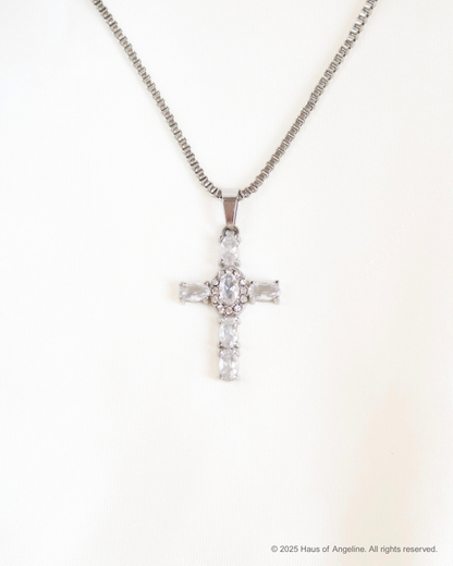 Small CZ Cross Necklace in Silver