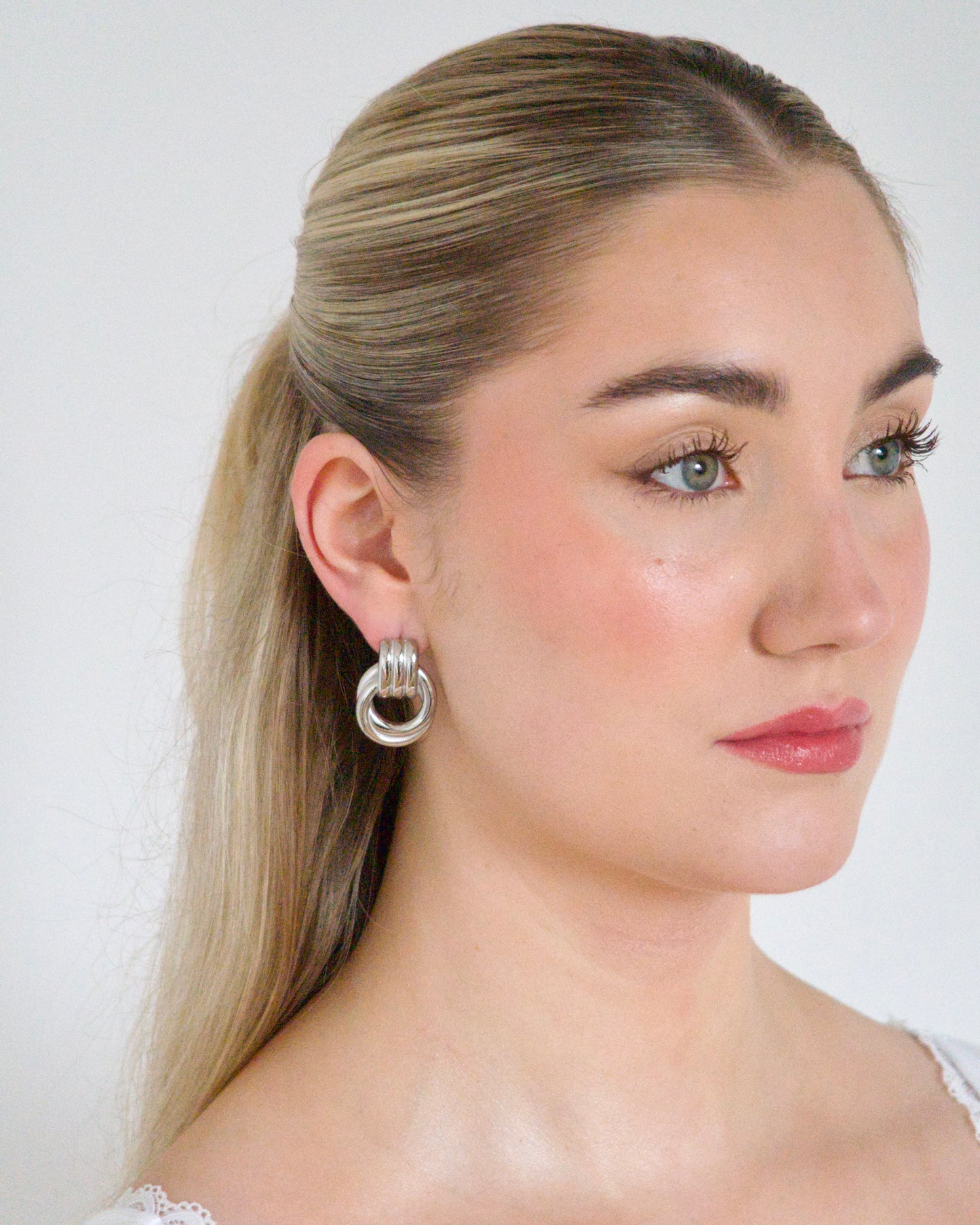 Hailey Double Knot Earrings in Silver
