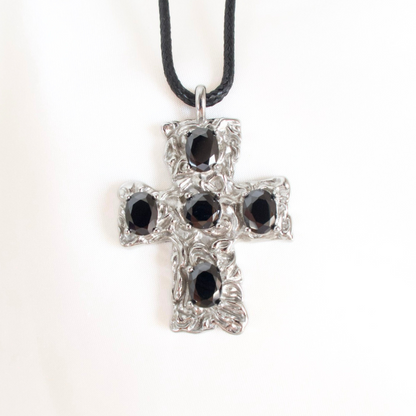 Siren's Kiss Black Stone Cross Necklace