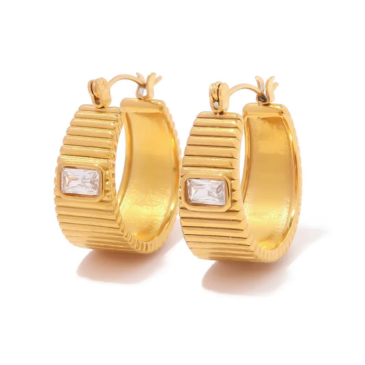 Carmen Retro Ribbed CZ Hoops